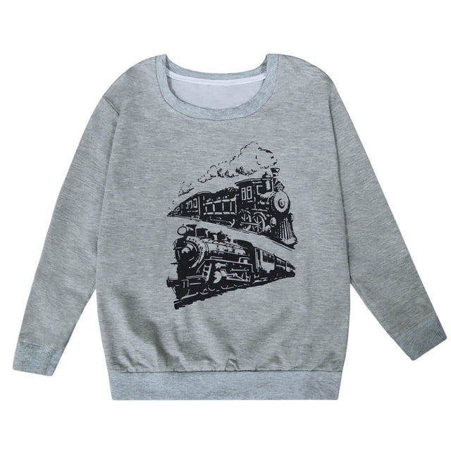 PMVFHDE Chandail en Molleton en Solde pour Enfants Mode Personnalité Mignon Imprimé Col Rond Sans Capuche Manches Longues Gris,140