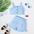 thumbnail image 3 of Mikrdoo 6-9 Months Baby Girl's Solid Color 2Pcs Trendy Textured Summer Outfit, Button Front Sleeveless Top & Ruffle Trim Shorts Set For Daily/Holiday, 3 of 8
