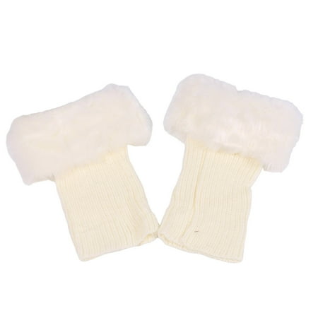 

Dido Women Leg Warmers Crochet Knit Faux Fur Trim Flip Socks for Winter Short Boot Cover Easy Matching Cuffs Toppers Stockings