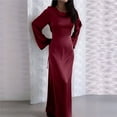 thumbnail image 6 of Maxi Dresses for Women Elegant Classy Fall Long Bell Sleeve Ruched Bodycon Fitted Cocktail Party Slit Dress Deep Red L, 6 of 7