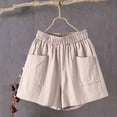 thumbnail image 6 of Favoffer Women Cotton Linen Mid Thigh Shorts Elastic Drawstring Waist Side Pockets Solid Color Loose Breathable Casual Bottoms for Summer Outdoor Seaside ing, 6 of 6