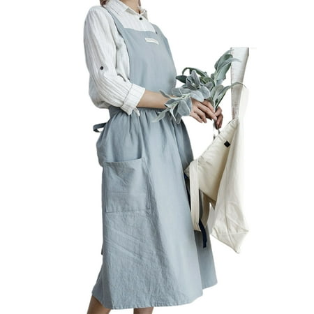 

Fusipu Women Men Work Kitchen Flower Coffee Shop Solid Color Soft Washed Cotton Apron