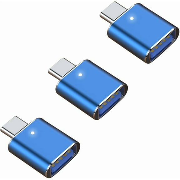 USB Type C To USB Adapter 3-Pack, OTG USB Type C Adapter Converter For Macbook Pad Mobile Phone Universal Mouse Keyboard USB3.0 Data Connectors(Blue)