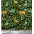 thumbnail image 1 of Soimoi Green Japan Crepe Satin Fabric Dinosaur & Leaves Printed Fabric 1 Yard 42 Inch Wide, 1 of 3