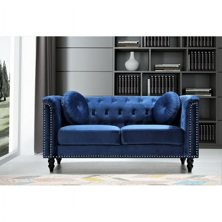 Whetzel Chesterfield 64" Rolled Arms Loveseat, Dark Blue