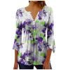 thumbnail image 5 of Puntoco Tops Blouses for women ,Womens Tops Casual V Neck Shirts Floral Solid Blouse Ruffle Tunics 3/4 Sleeve Tshirt Purple XL(XL), 5 of 5