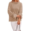 thumbnail image 3 of Women'S Round Neck Sweaters Fall Outfits Trendy Crewneck Knit Side Slit Fashion Pullover Tops Khaki XL, 3 of 10