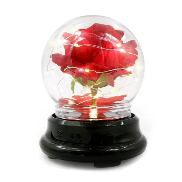 Graflsoa Silk Rose Night Light with Glass Dome, Warm/White Light Switchable, USB/Battery Powered, Red, Perfect for Baby Nursery or Bedroom Decor