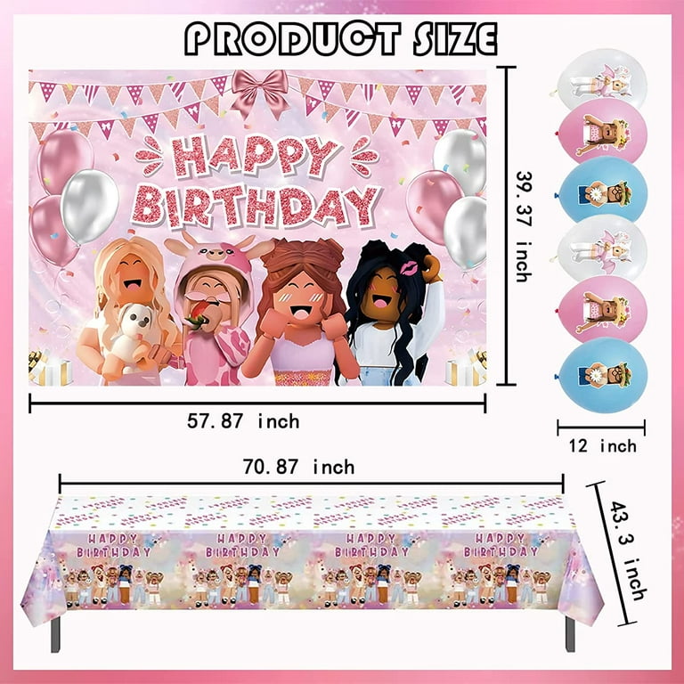 26 Pcs Roblox Birthday Party Supplies for Girls Include Backdrop