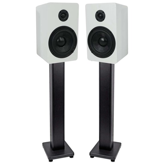 Pair Rockville RockShelf 54W White 5.25" Home Bookshelf Speakers 36" Stands