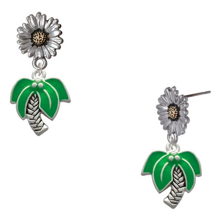 Delight Jewelry Silver-tone Large Palm Tree – Two-tone Daisy Flower Post Earrings