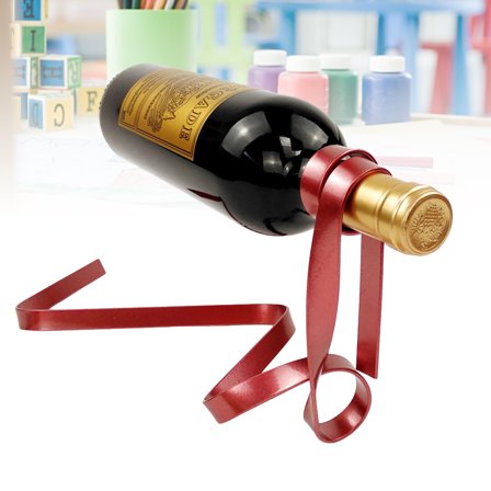 MERRYHAPY Red Ribbon Wine Bottle Holder Suspension for Christmas New Year Holiday Home Decor