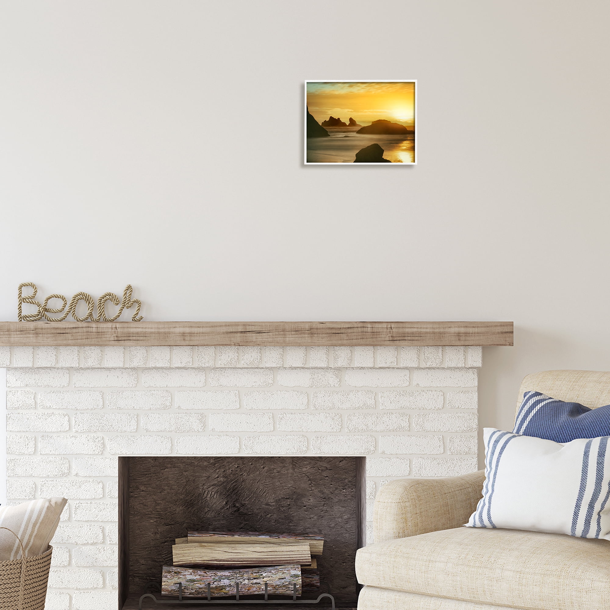 Stupell Industries Sea Stacks at Sunset Nature Photography White Framed Art Print Wall Art, 14 x 11