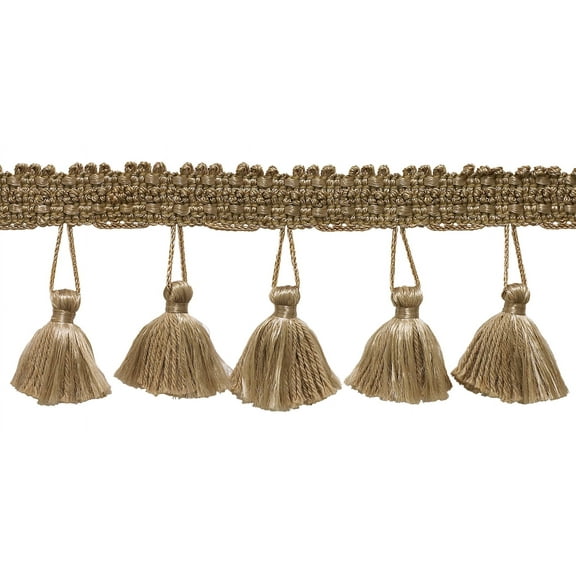 2 1/2" (6cm) Solid Pretty Knitted Gimp Header Tassel Fringe Trim # ETF, Dark Sand Beige #A8 Sold By The Yard (36"/3 ft/0.9m)