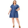 thumbnail image 4 of Vestido de cambray de talgrande pamujer, mancorta, ligero, cuello en V Azul XL, 4 of 7