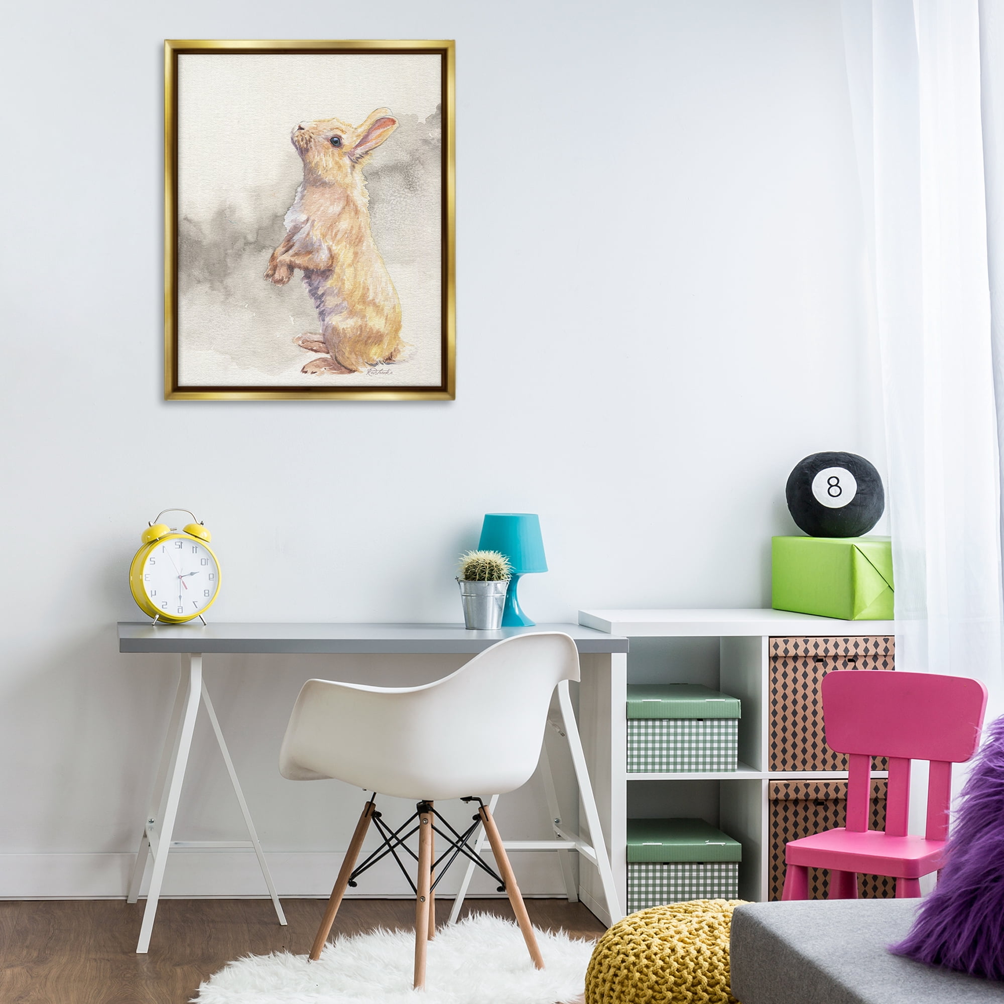 Stupell Industries Standing Bunny Watercolor Animals Painting Gold Floater Framed Canvas Art Print Wall Art, 25 x 31