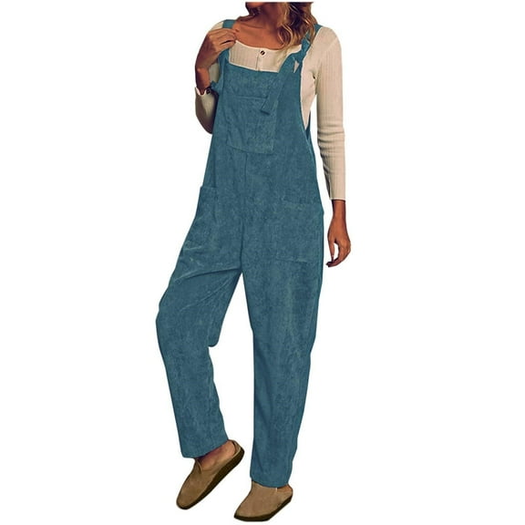 Women's Corduroy Overalls Wide Leg Long Loose Pants Casual Sleeveless Jumpsuit with Pockets