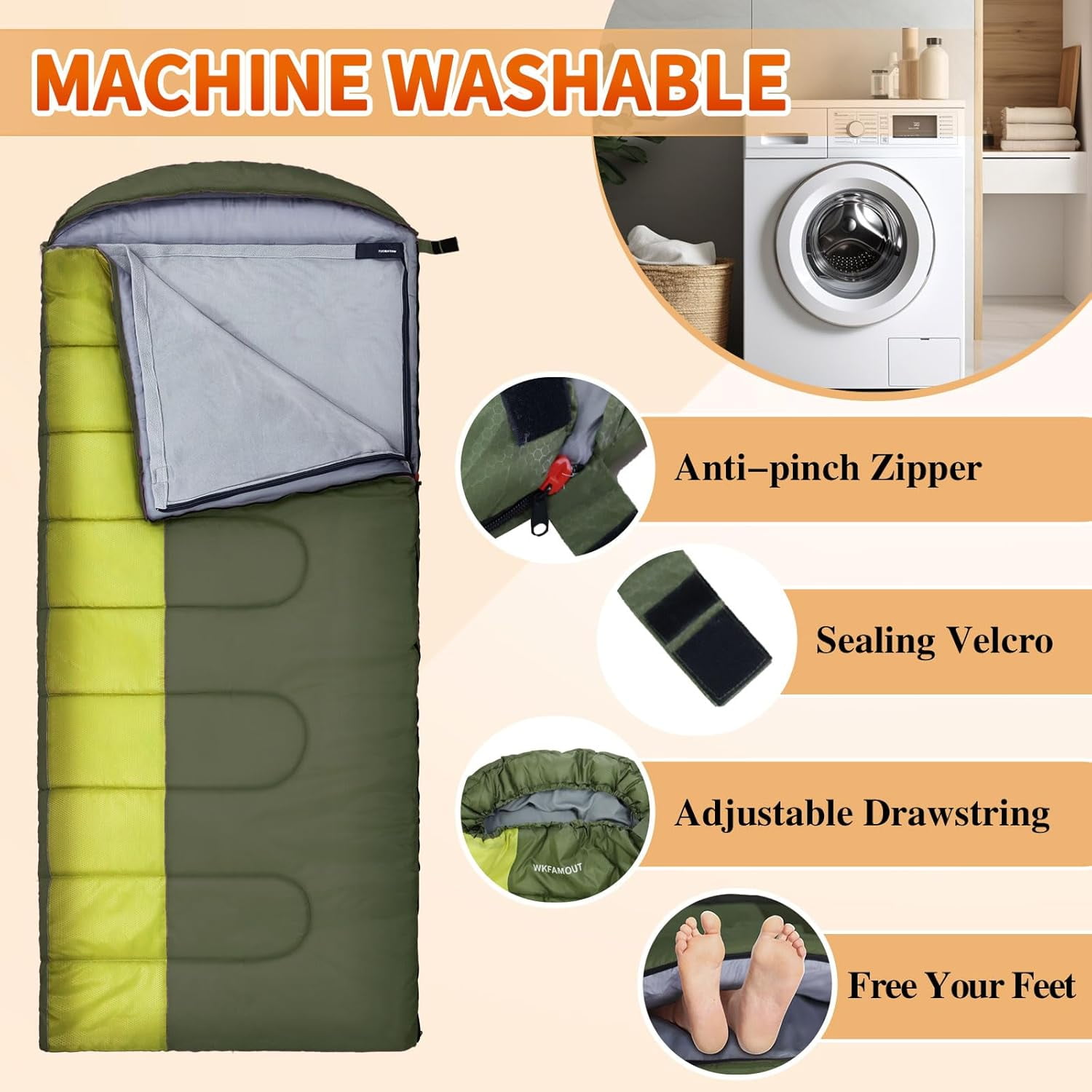 XL 10 Degree Sleeping Bags Waterproof for Adults 350GSM Machine Washable with Compression Sack for 3-4 Season Camping Outdoor