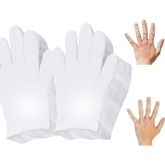 White Cotton Glove 24 Pieces, Washable Cotton Glove Eczema, Spa Moisturizing Glove for Sleeping, One Size Fit Most Overnight Moisturizing Glove (12 Pairs)