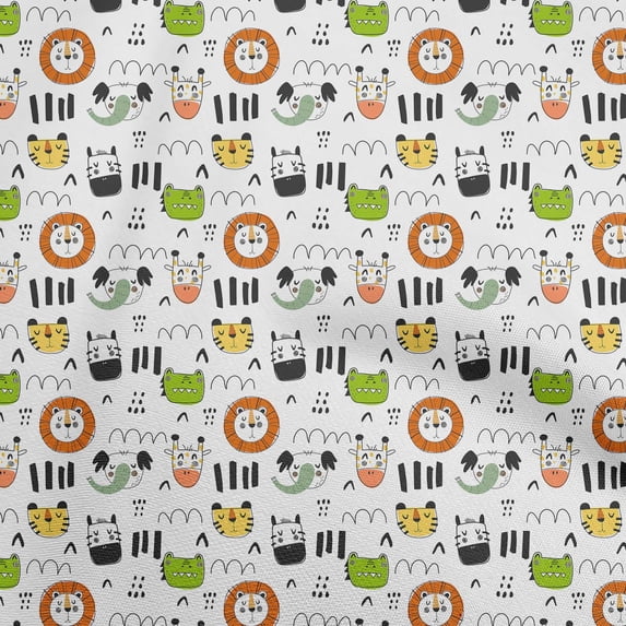 oneOoneSilkTabbyWhiteFabricKidsAnimalSewingCraftProjectsFabricPrintsByYard42InchWide
