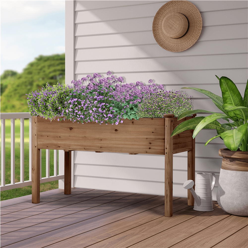 Renwick Rectangle Wood Garden Bed Raised Planters,Dark Brown
