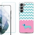 thumbnail image 1 of Shockproof Fashion Phone Case for Samsung Galaxy S23+ / S23 Plus 5G, with Tempered Glass Screen Protector, by OneToughShield ® - Chevron/Dachshund/Puppy, 1 of 4