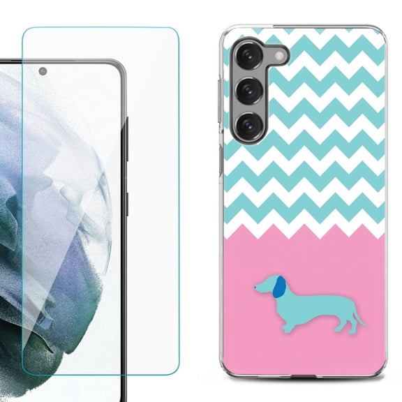 Shockproof Fashion Phone Case for Samsung Galaxy S23 5G, by OneToughShield ® - Chevron/Dachshund/Puppy