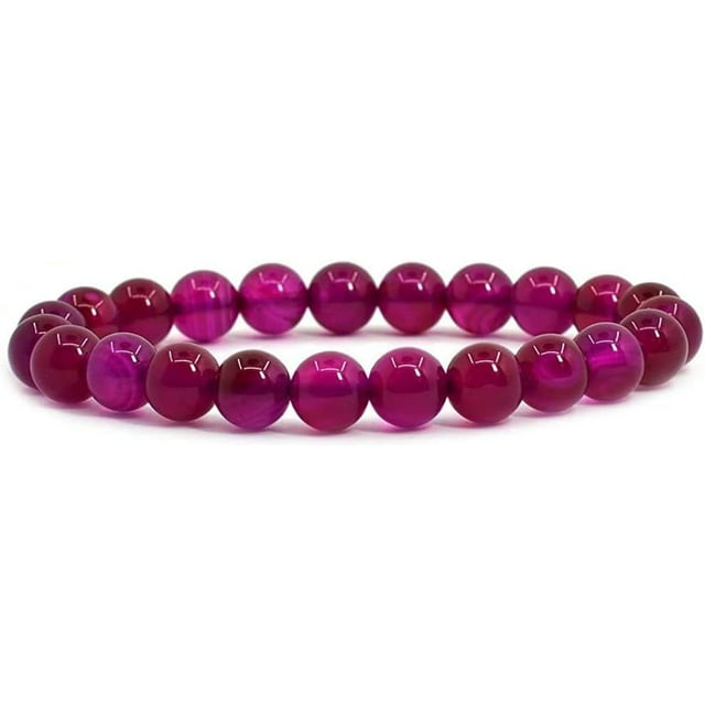 Angelstones Bracelet Extensible en Perles Rondes de 8 mm en Pierre Précieuse d'Agate Rose 7 Pouces