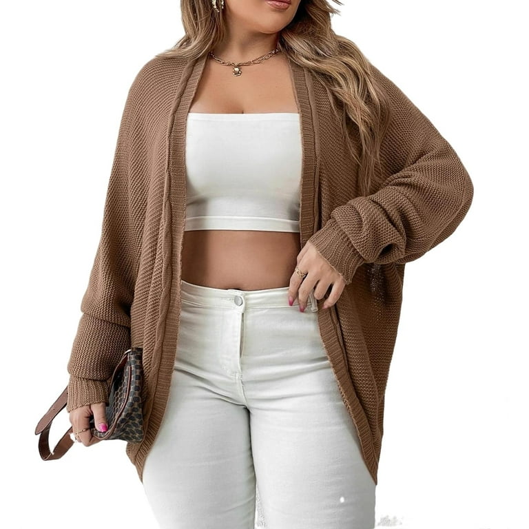 ild FALSK Født Casual Cardigan Long Sleeve Coffee Brown Plus Size Cardigans (Women's) -  Walmart.com