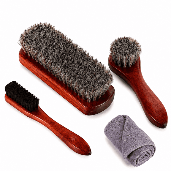 4Pcs Horsehair Shoe Shine Brush Kit Polish Dauber Applicators Leather Shoes Boots Cleaning Brushes Suede Cleaner