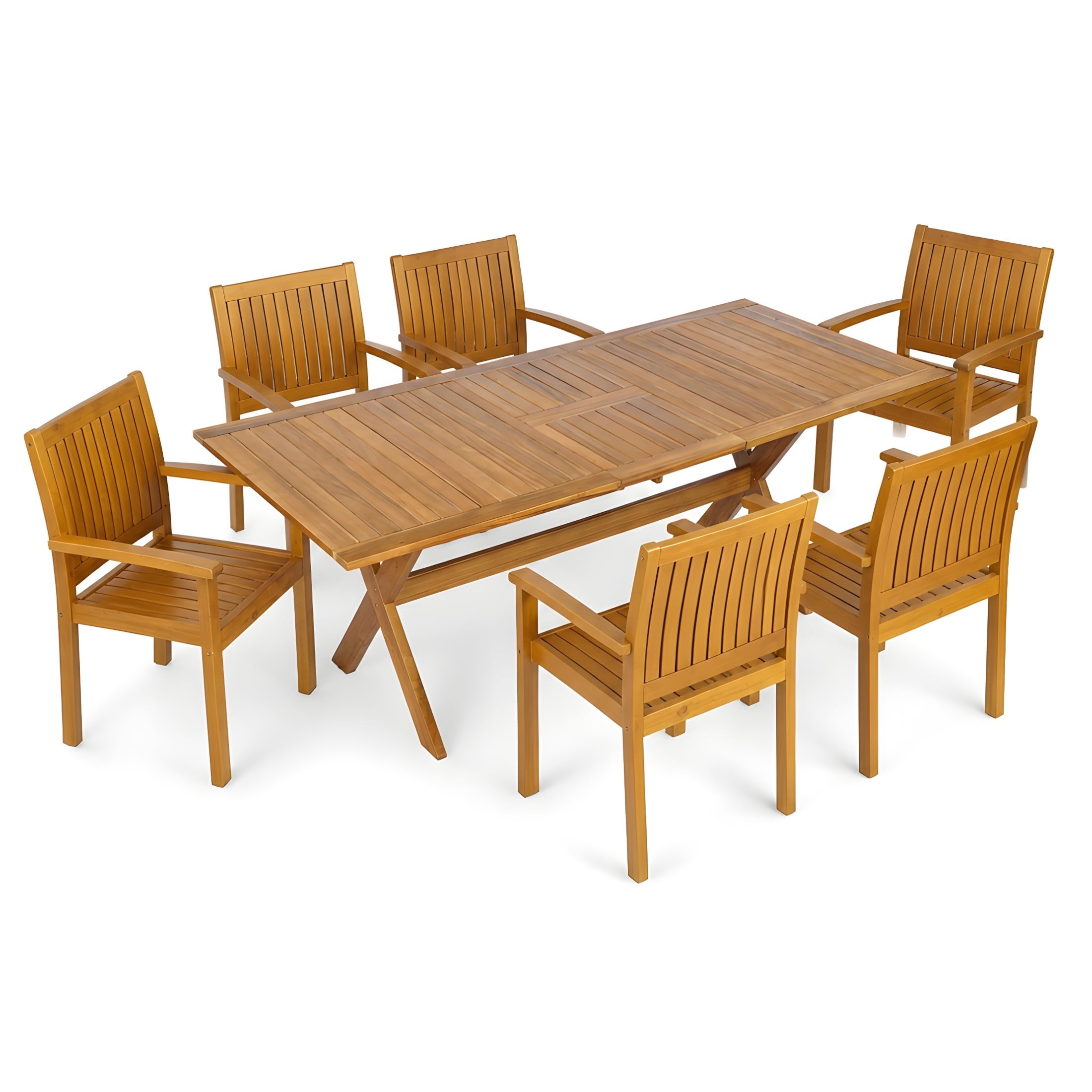 Christopher Knight Home 7-Piece Outdoor Wood Dining Set, Extendable Table with Slatted Chairs, Teak