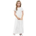 thumbnail image 5 of Edvintorg Long Summer Dress for Girls Cute Solid Color Short Sleeve Stretchy A Line Dress with Pocket Casual Beach Maxi Dresses 4-14 Years, 5 of 6