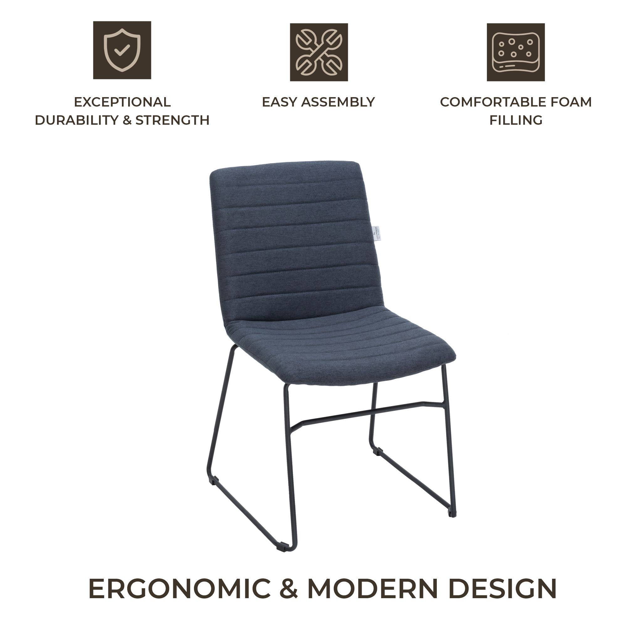 LeisureMod Ergonomic Office Chair Upholstered Guest Side Chair Padded Seat and Back Desk Chair with Powder-Coated Stainless Steel Base Zylar Collection in Dark Blue