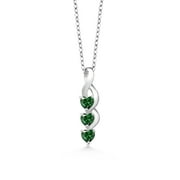 Gem Stone King 925 Sterling Silver Green Nano Emerald Pendant Necklace For Women (1.20 Cttw, Heart Shape 4MM, Gemstone May Birthstone, with 18 inch Silver Chain)