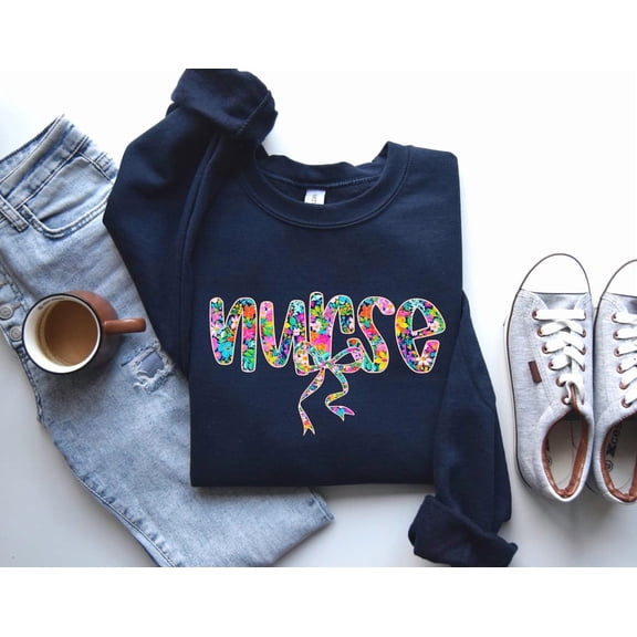 Floral Nurse Sweatshirt with Colorful Bow for Women, Nurse Idea, Spring Medical Crewneck, Healthcare Heroes, Nurse Life Sweatshirt Tshirt All Size S-5XL