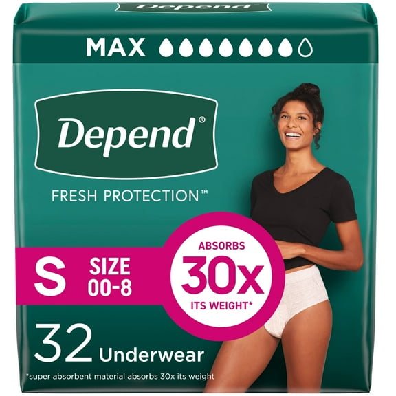 Depend Fresh Protection Adult Incontinence Underwear for Women (Formerly Depend Fit-Flex), Disposable, Maximum, Small, Blush, 32 Count, Packaging May Vary
