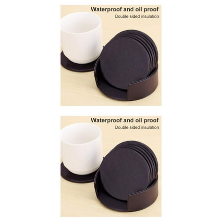 

2pcs Heat-insulated Cup Mat Faux Leather Non-slip Tea Coaster Round Coffee Pad Drink Placemat Round Black