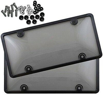 2X Smoked Flat License Plate Cover Shield Tinted Plastic Tag Protector 