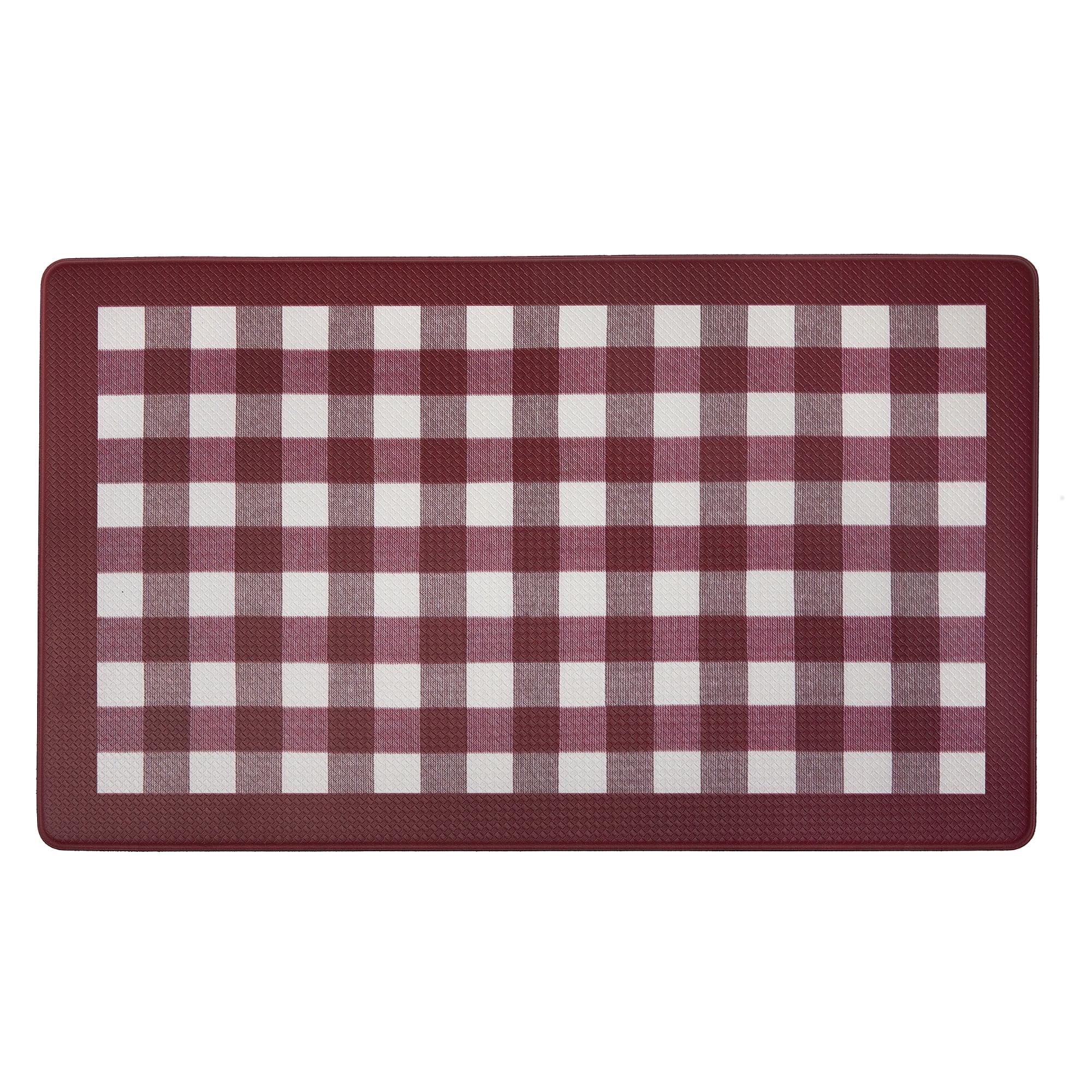 Oversized Premium Anti Fatigue Memory Foam Kitchen Floor Mat Burgundy Gingam Check Plaid