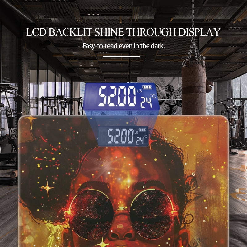 High Precision Body Weight Scale Smart Bathroom Scales with Large LCD Display(400lbs),Decorative for Bedroom-Beautiful Black Woman Wearing Round Sunglasses