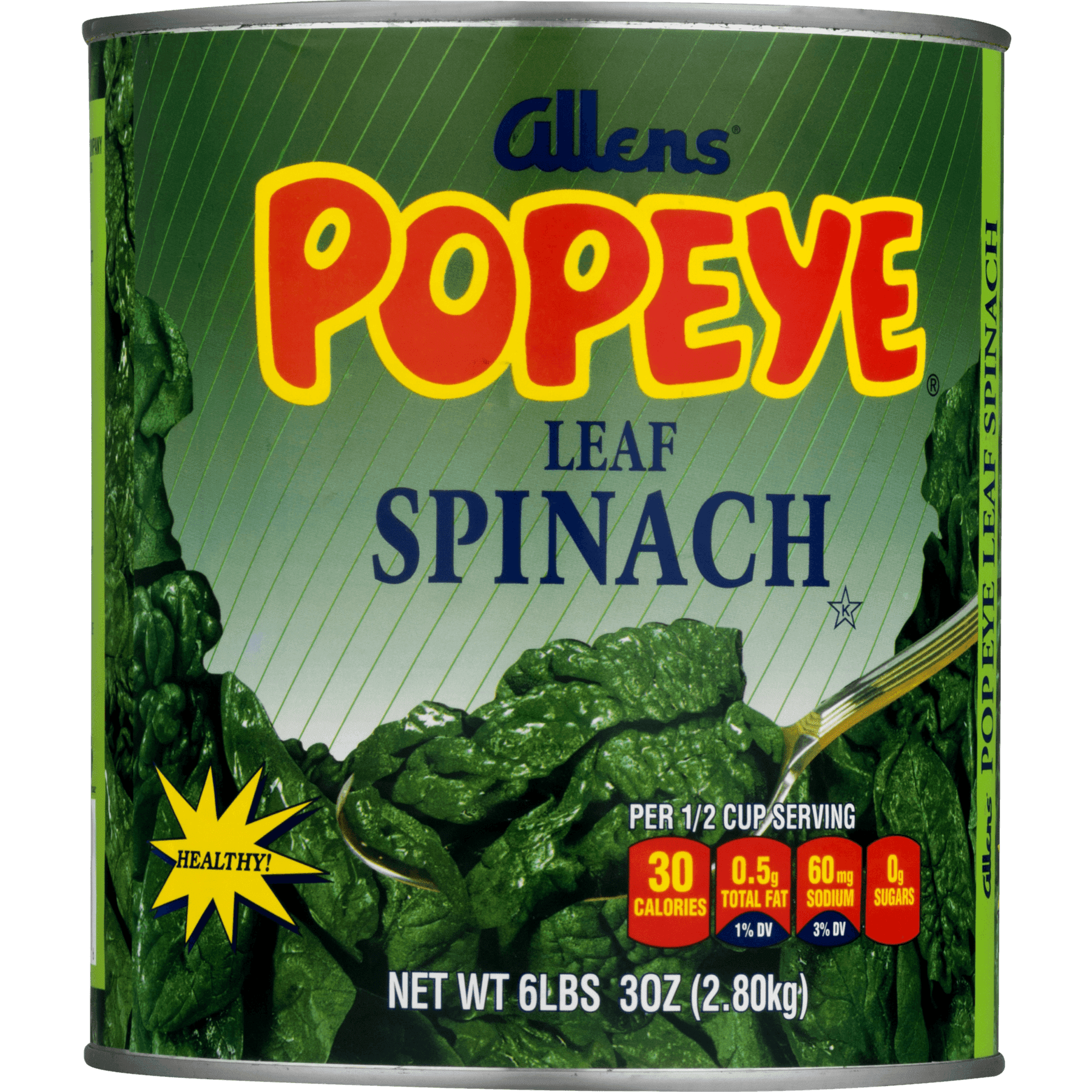 Popeye Canned Leaf Spinach No Salt Added, 99 oz