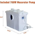 thumbnail image 3 of WinZo Macerating Toilet System with 700W Sewage Pump Dual Flush One Piece Modern Design For Basement Bathroom,4 Inlets,White, 3 of 6