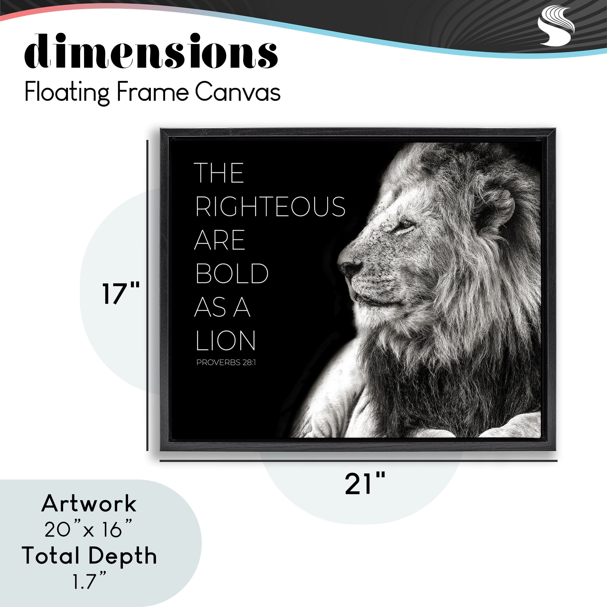 Stupell Industries The Righteous Bold As A Lion Black Framed Floater Canvas Wall Art, design by Shelley Lake