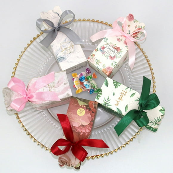 50Pcs Boîte Cadeau Fête Bonbons Papier Papiers Boîtes Cadeaux Anniversaire Chocolat Sucré Dessert Sac Emballage Merci Emballage Ruban Approvisionnement Forêt Vert Laves