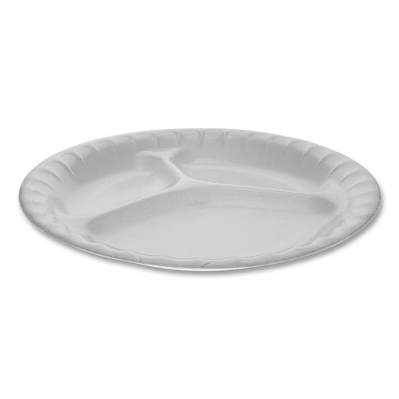 Pactiv Laminated Foam Dinnerware, 3-compartment Plate, 8.88" Diameter, White, 500/carton