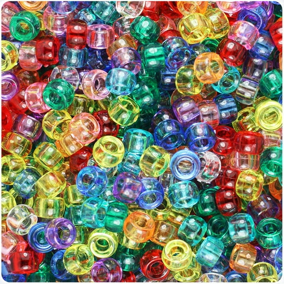 BeadTin Transparent Multi 6.5mm Mini Barrel Pony Beads (1000pcs)
