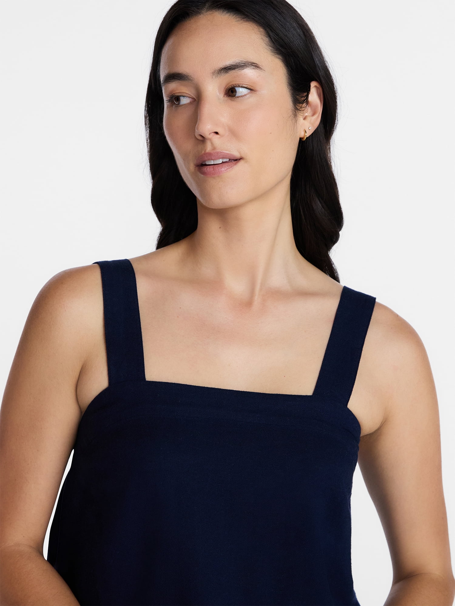 Time and Tru Women's Linen Blend Square Neck Tank Top, Sizes XS-XXXL