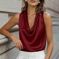 thumbnail image 2 of VINUSLI Women's Cowl Neck Camisole Elegant Halter Sleeveless Tops Silk Satin Dressy Business Cami Vests Wine,M, 2 of 9