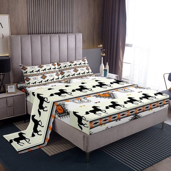 Erosebridal Tribal Southwestern Bed Sheets Set Twin Size, Hippie Aztec Bedding Sets Twin Size, Horseshoes Horse Room Decor 3pcs