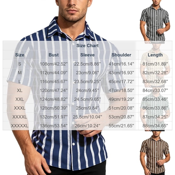 LIaqionyy Big and Tall Shirts for Mens Striped Button down Short Sleeve Casual Beach Vacation Tees Shirt S-5XL